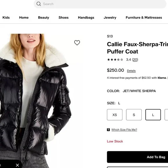 NWT S13/NYC Callie Faux-Sherpa-Trim Down Puffer Coat Size L - Picture 1 of 11
